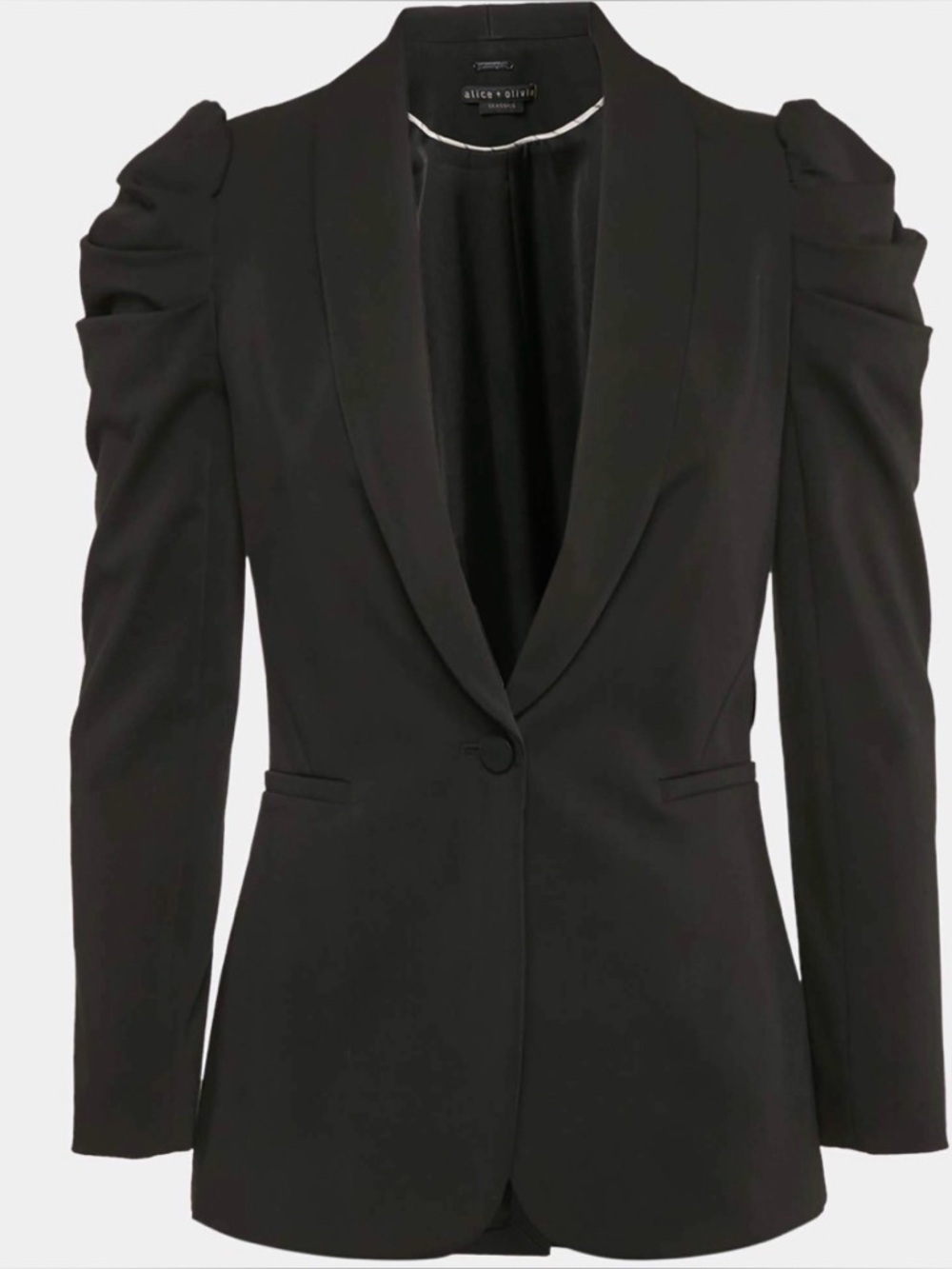 Alice + Olivia Black Puff-Sleeve Tuxedo Blazer